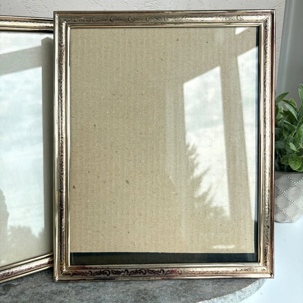 Vintage Gold Metal 8x10 Picture Frames Set of 2 Embossed Scroll Made in Korea